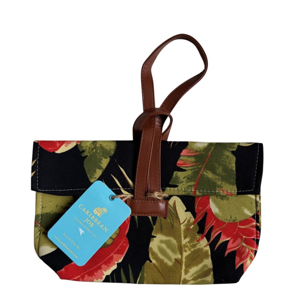 NWT Caribbean Joe Tropical Print Handbag / Clutch (Black Floral)